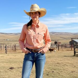 Hooey Habitat Women’s Peach Snap Front Western Work Shirt size large